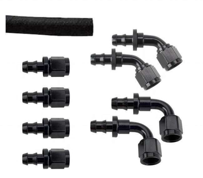 Supporto personalizzato Testa rotonda Codice nero di alluminio Push-On tubo di montaggio Kit AN6 9PCS Femminile connessione e durevole